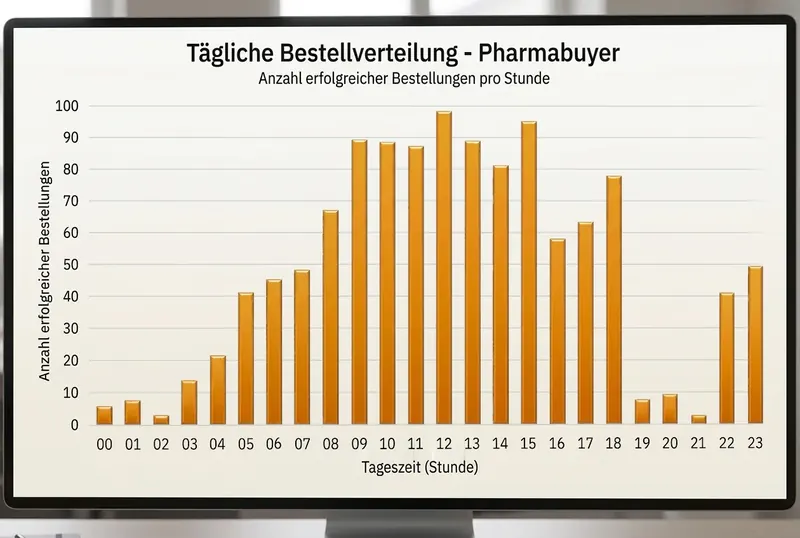 Illustration: Balkendiagramm zur Verteilung automatischer Pharmabuyer-Bestellungen über den Tag